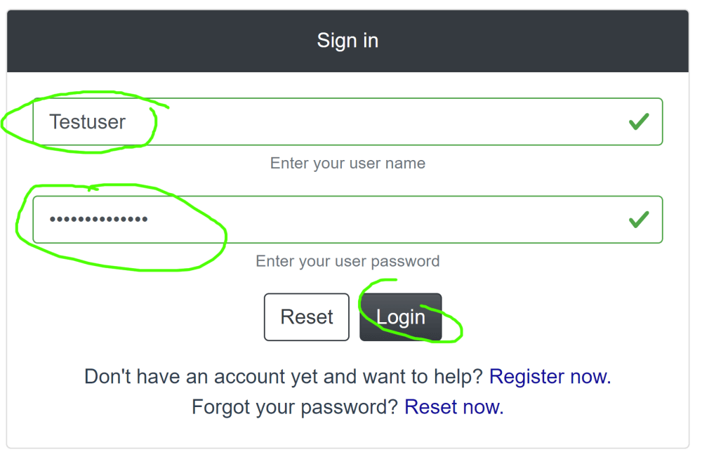 Login page